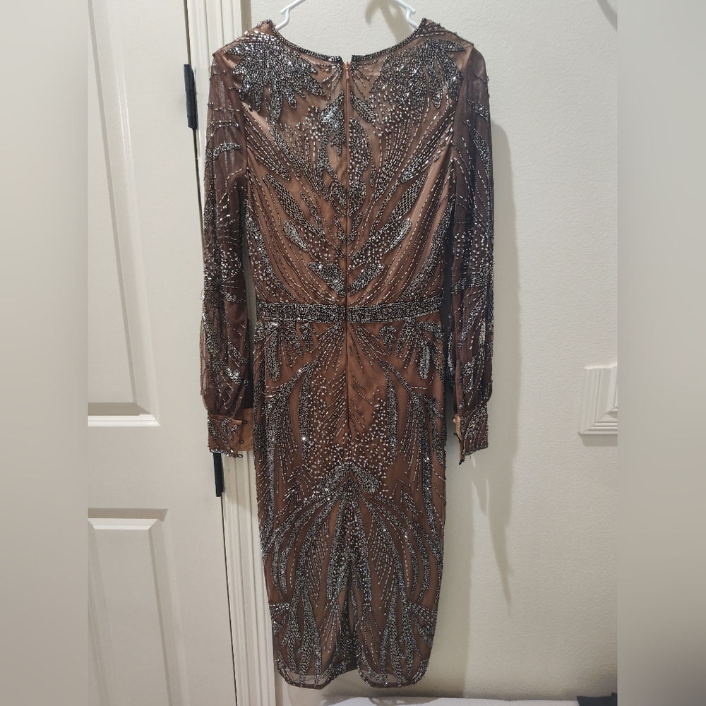 Mac Duggal Elegant Brown Beaded Dress - Picture 2 of 5